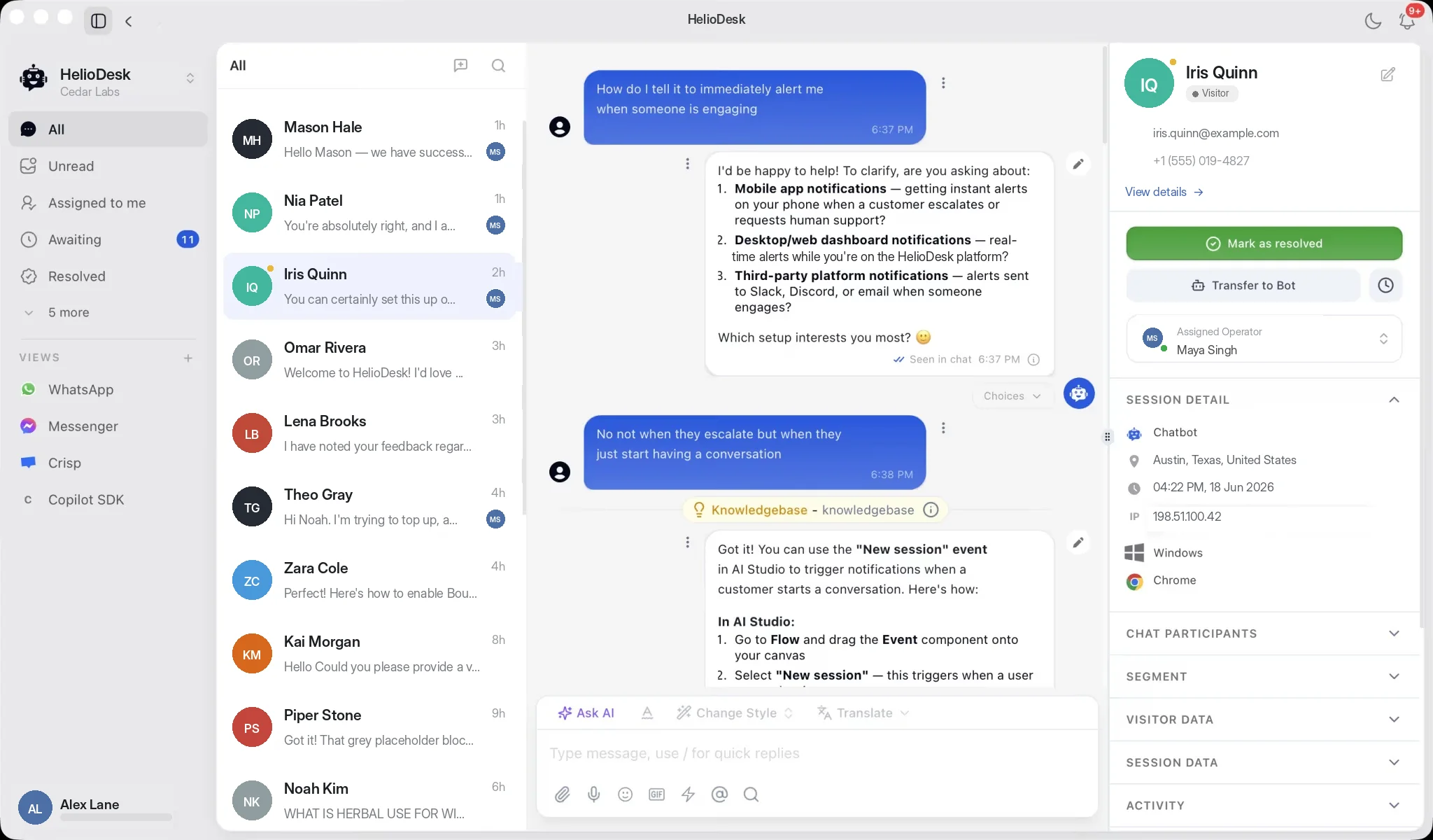 YourGPT for Desktop - unified conversation inbox with AI replies