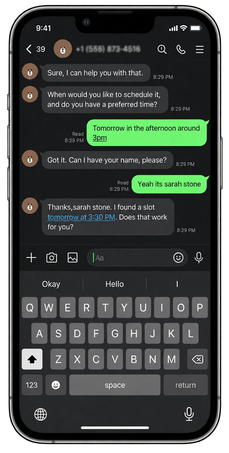 LINE chat booking an afternoon appointment on a phone