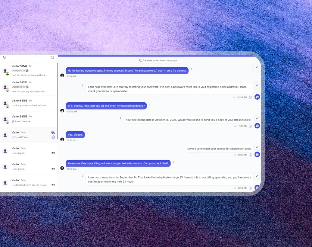 YourGPT AI chatbot automate customer support operations - step 1 workflow demonstration