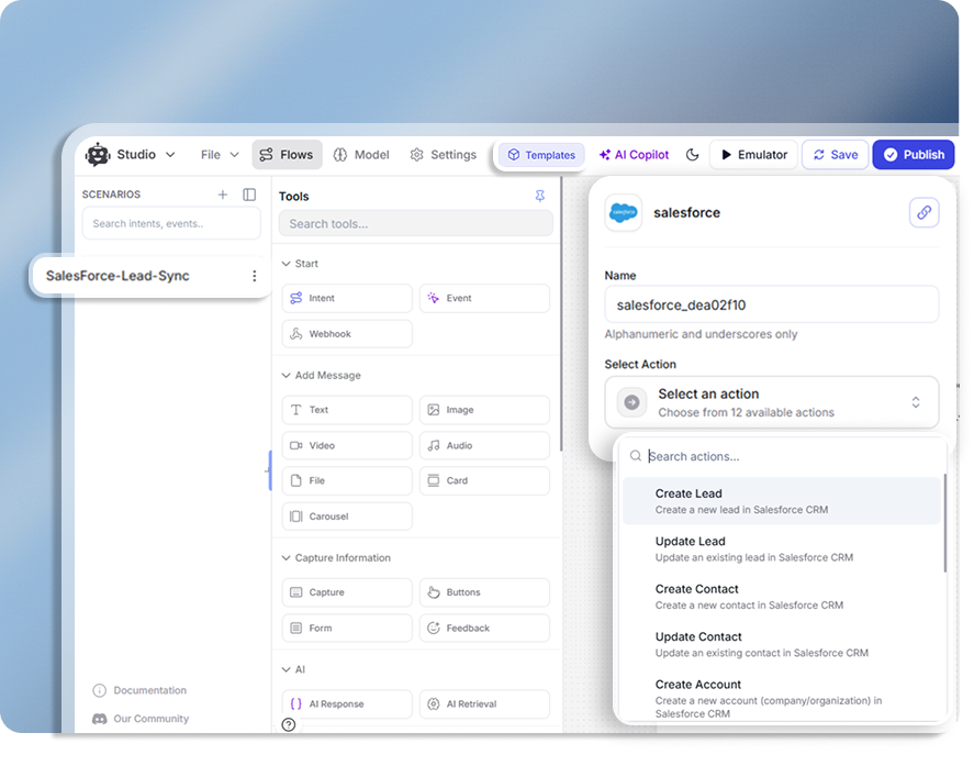 YourGPT Salesforce integration feature: Prebuilt Templates for CRM Tasks