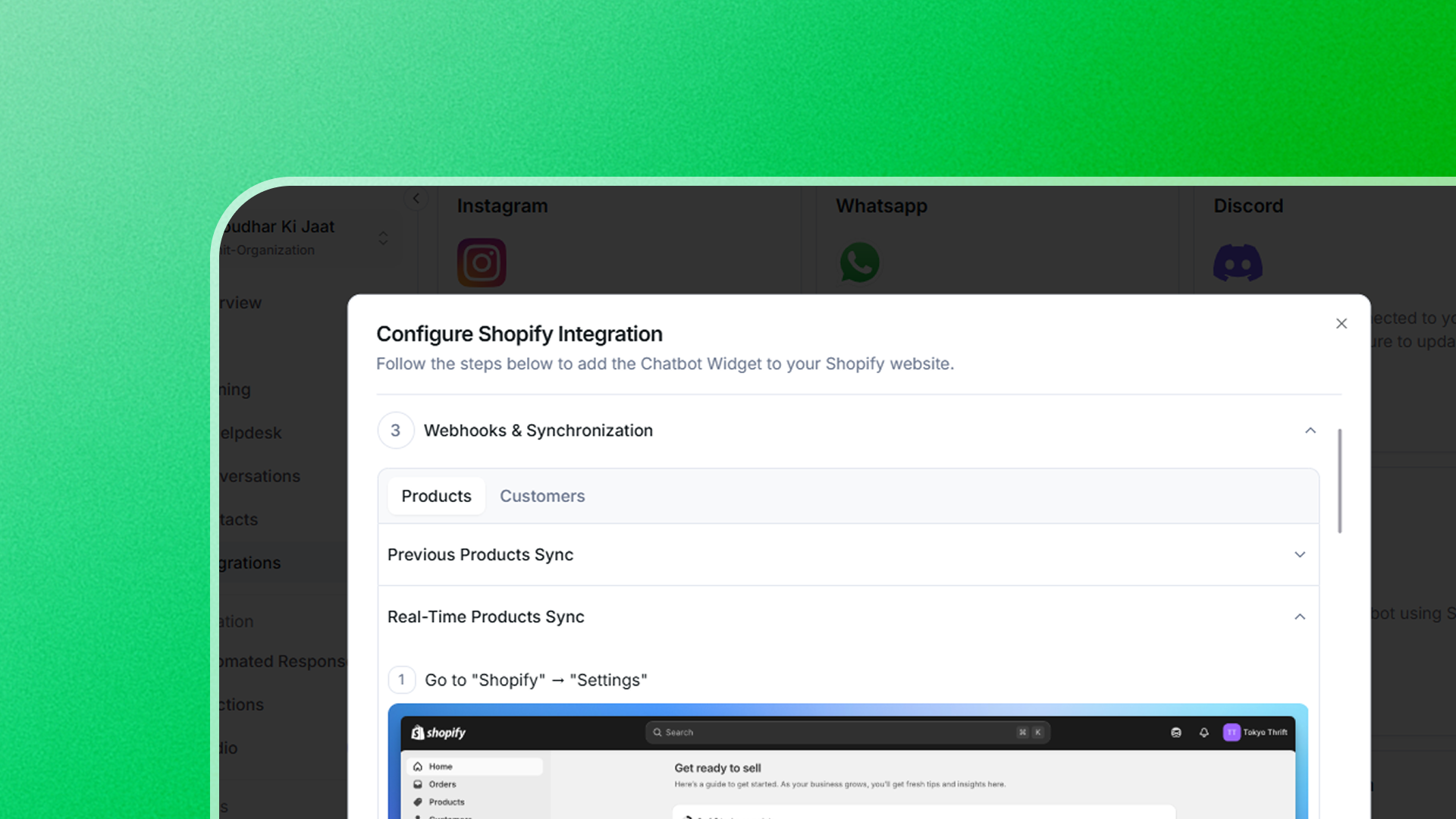 YourGPT Shopify sync products and customer data - step 4 workflow demonstration