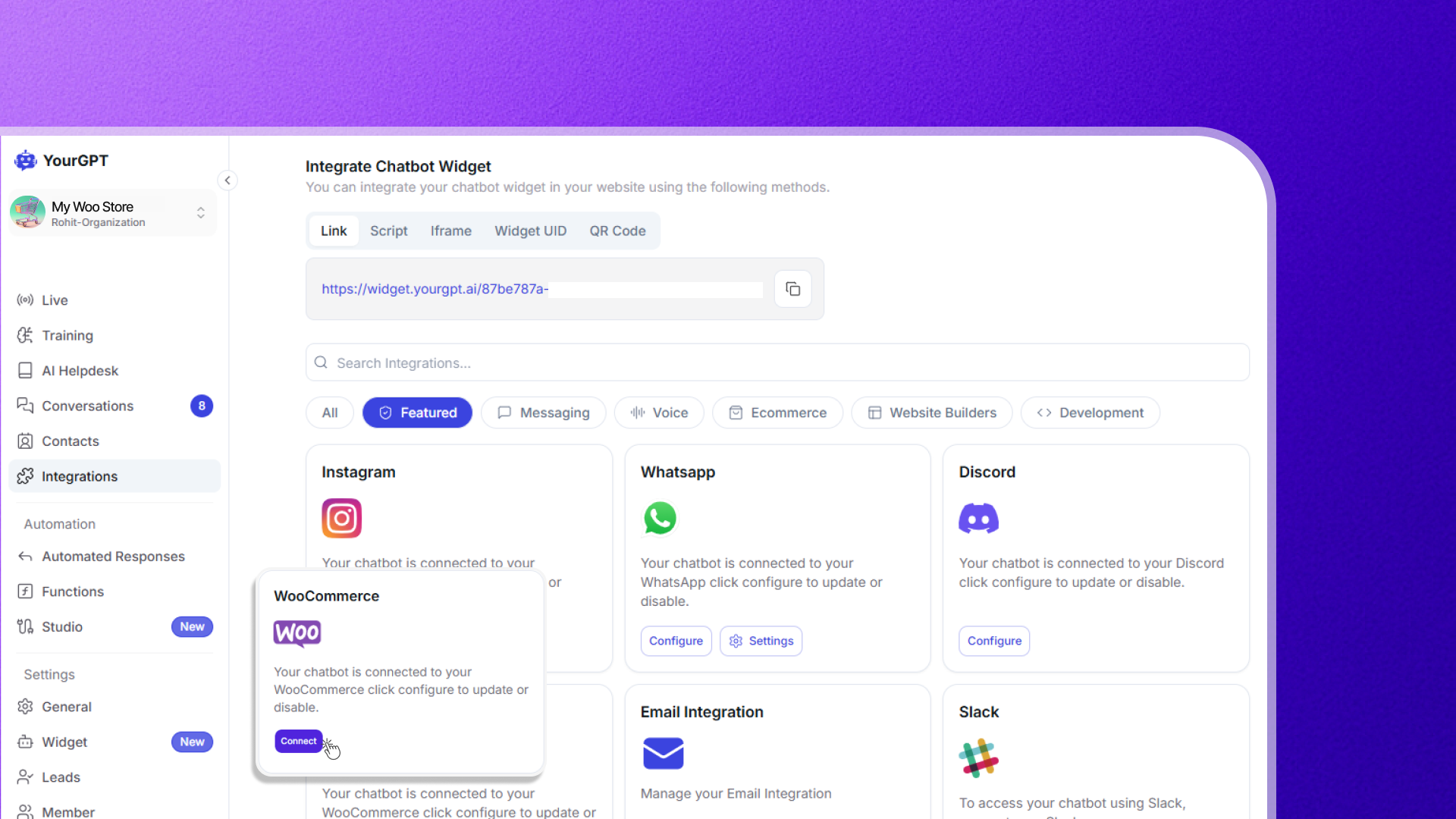 YourGPT WooCommerce connect your woocommerce store - step 1 workflow demonstration