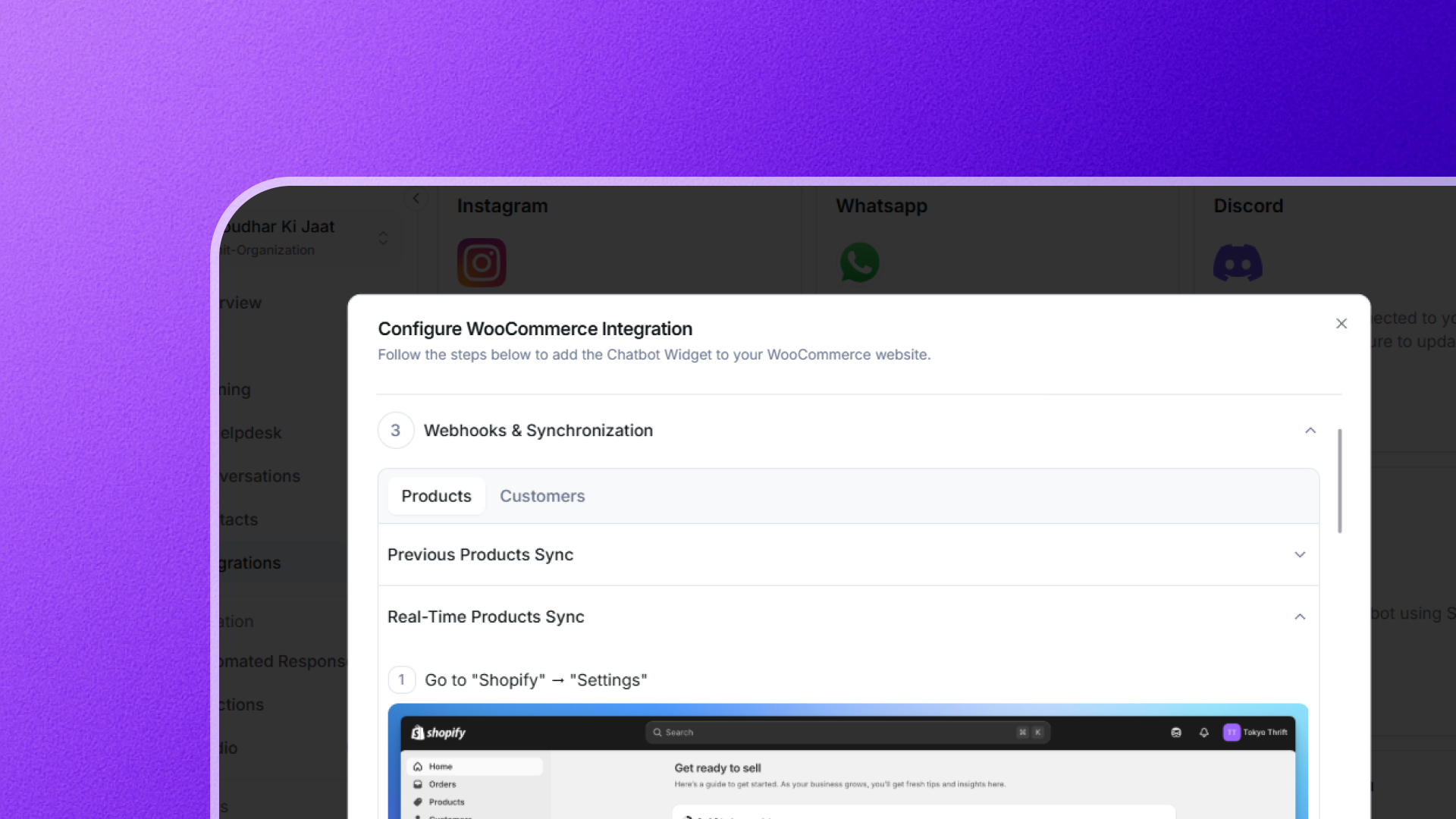 YourGPT WooCommerce enable product & customer sync - step 4 workflow demonstration